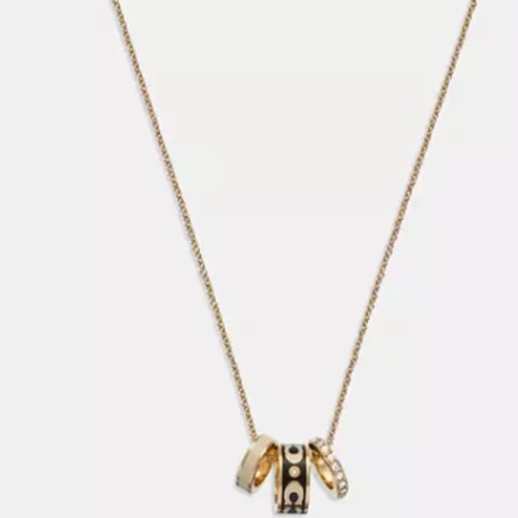 Coach Necklace, Signature Enamel Rondell, Gold & Black - Picture 1 of 2